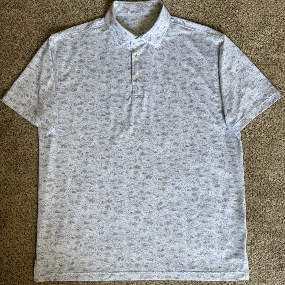 Rhoback Men's White Polo with Subtle Multi-Color Micro Print